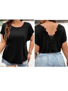Plus - Basic Lace Tee Shirt- 2X / 16